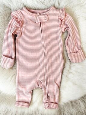 Carter's Child of Mine Pink & White Striped Ruffle Footed One-Piece Newborn